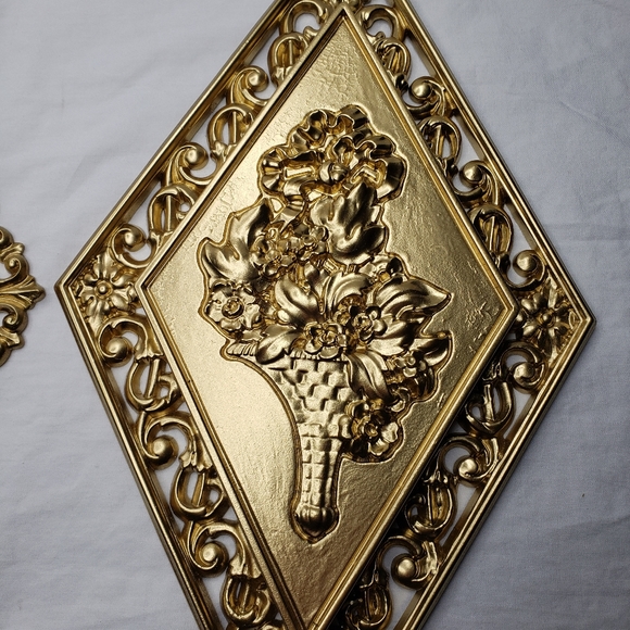 Vintage Gold Diamond Wall Plaques Decor Ornate - Picture 7 of 7
